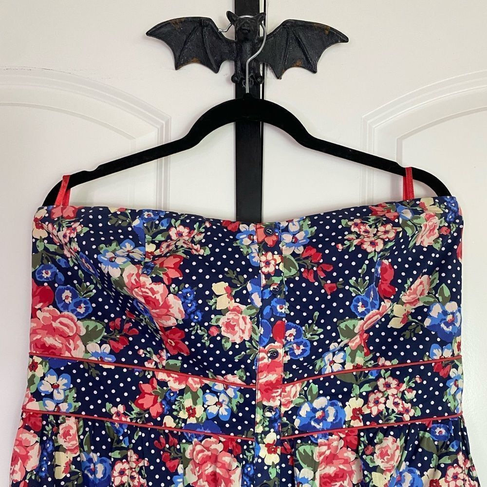 Torrid Vintage Retro inspired Strapless Sundress Blue, White polkadot, 3X - Picture 3 of 10